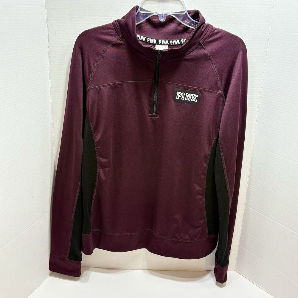PINK Victoria's Secret Womens Size L Ultimate 1/4 Zip Pullover Sweater Wine